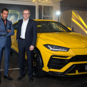 Photo E. Schumacher et S. Domenicali – Inauguration Lamborghini